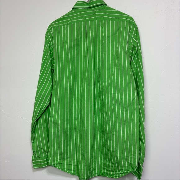 Ralph Lauren Custom Fit Men's Large Green White Stripe Purple Pony Button Up Top - Picture 3 of 7